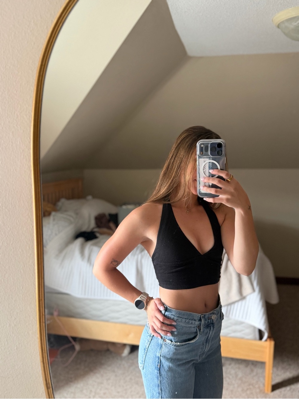Garage Black V-Neck Ribbed Crop Tank